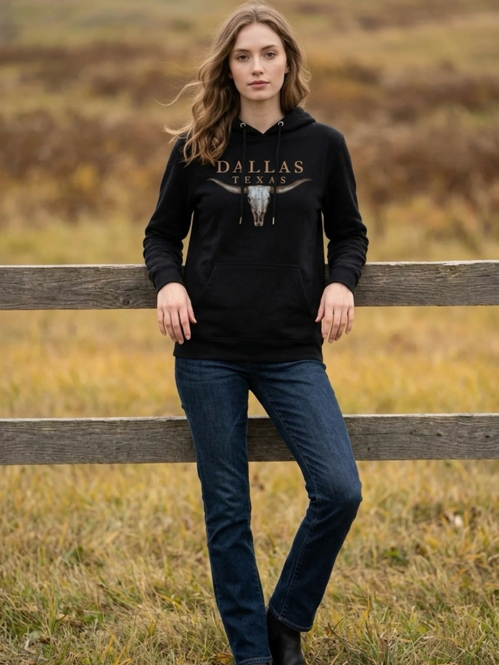 Dallas Texas Black Hooded long sleeve shirt - Women's Cozy Pullover